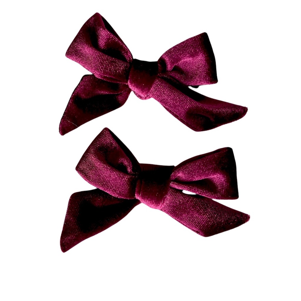 Burgundy Red Velvet Bows Hair Clips Set of 2 NEW